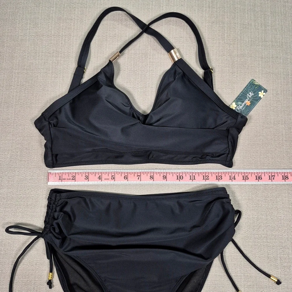 Blooming Jelly‎ Black High Waisted Ruched Bikini Set Size Medium NWT